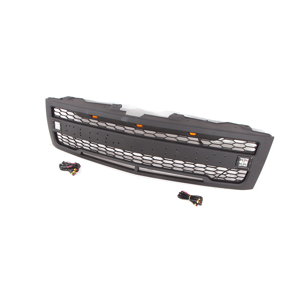 Front Grille For 2007 2008 2009 2010 2011 2012 2013 Chevrolet Silverado 1500 Bumper Grills Grill Cover W/3 LED Lights Black