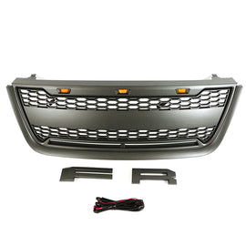 Front Grille For 2003 2004 2005 2006 Ford Expedition Bumper Grills Grill Cover W/3 LED Light Black
