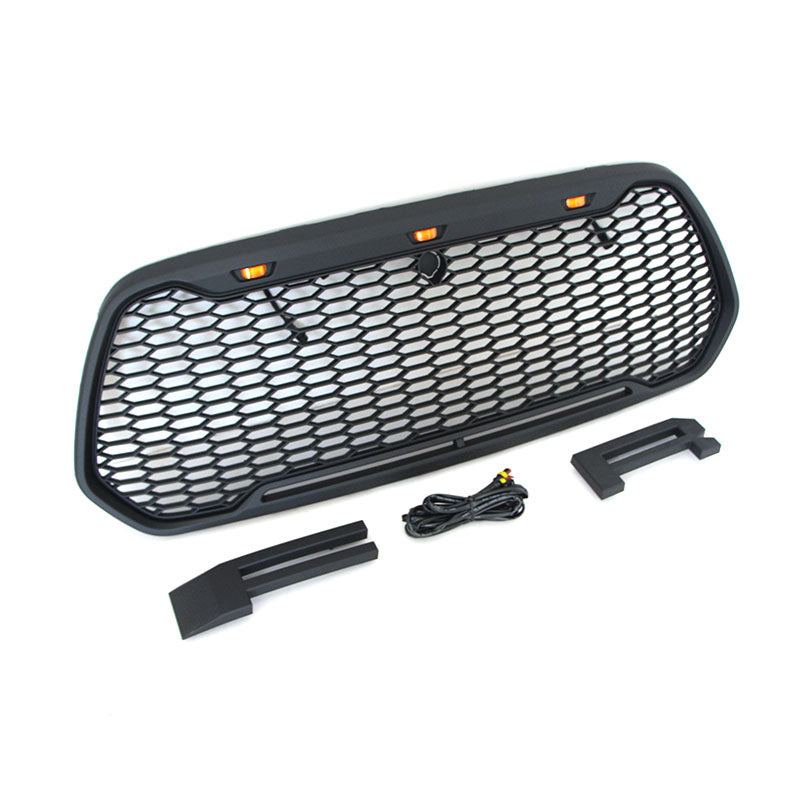 Front Grille For 2014 2015 2016 2017 2018 2019 2020 2021 Ford Transit Custom Bumper Grills Grill Cover W/3 LED Light Black