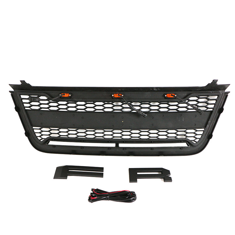 Front Grille For 2003 2004 2005 2006 Ford Expedition Bumper Grills Grill Cover W/3 LED Light Black