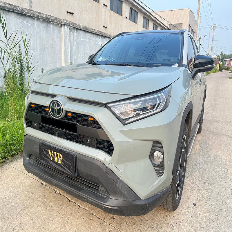 Front Grille For 2019 Toyota RAV4 TRD Bumper Grills Grill Cover W/4 LED Light Black