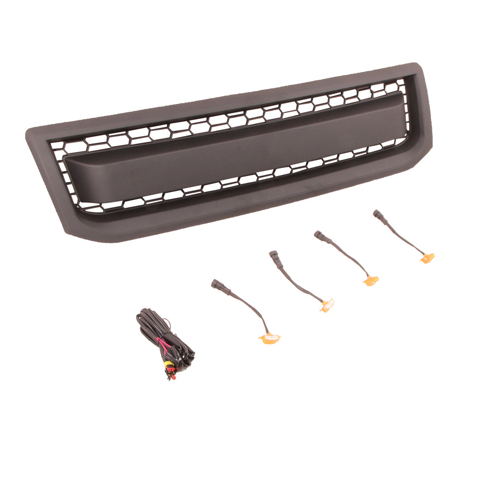 Front Grille With Grille For 2002-2009 Toyota Land Crusier LC120 Bumper Grills Grill Cover W /4 LED Lights Black