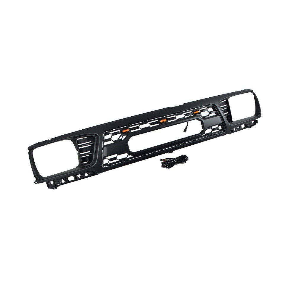 Front Grille For 1995-1997 Toyota Tacoma TRD Bumper Grills Grill Cover W/3 LED Light Black