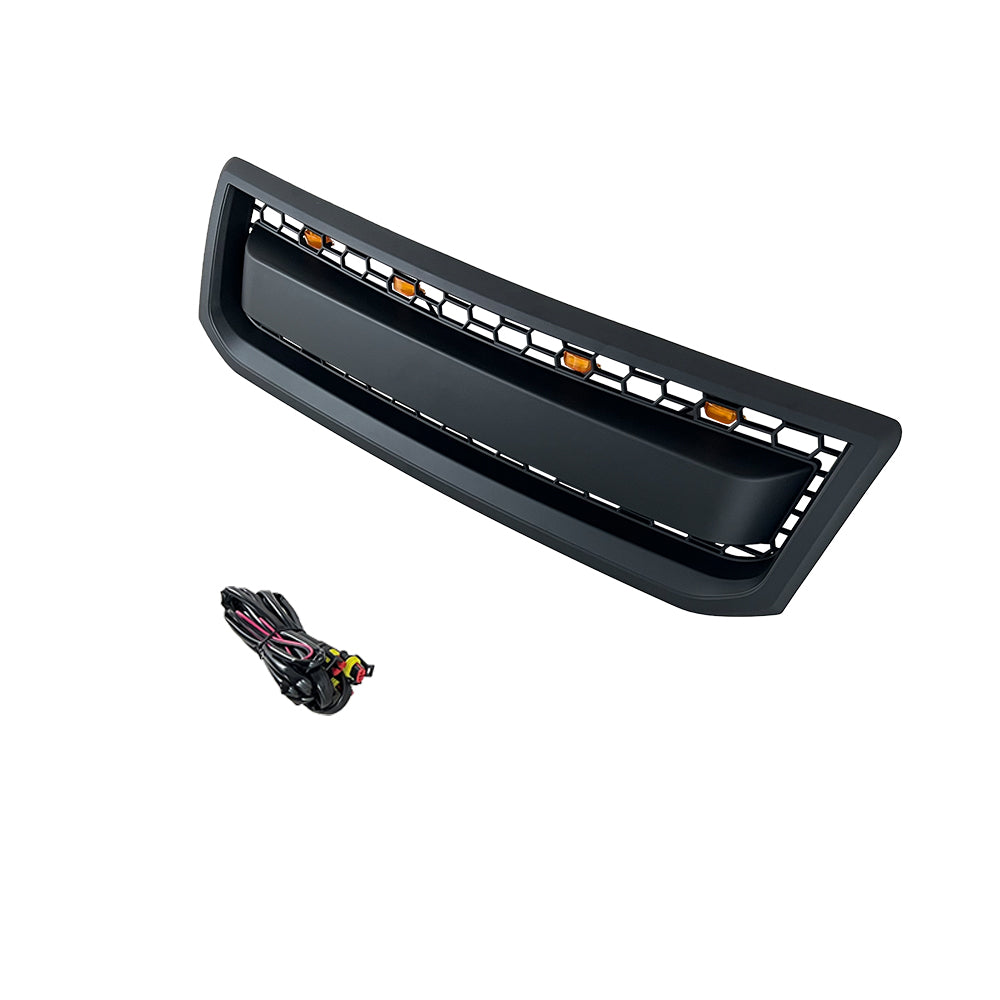 Front Grille With Grille For 2002-2009 Toyota Land Crusier LC120 Bumper Grills Grill Cover W /4 LED Lights Black