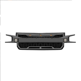 Front Grille For 2019 Chevrolet Silverado 1500 Bumper Grills Grill Cover W/3 LED Lights Black