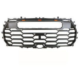 Front Grille For 2022-2023 Toyota Tundra Bumper Grills Grill Cover W/3 LED Lights Black