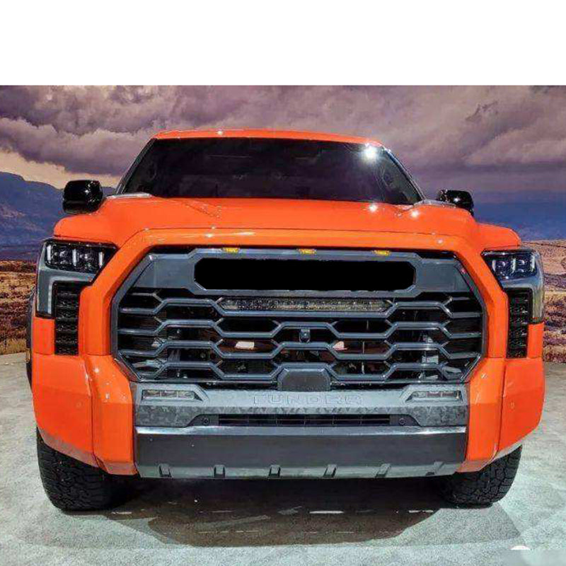 Front Grille For 2022-2023 Toyota Tundra Bumper Grills Grill Cover W/3 LED Lights&Light Bar Black