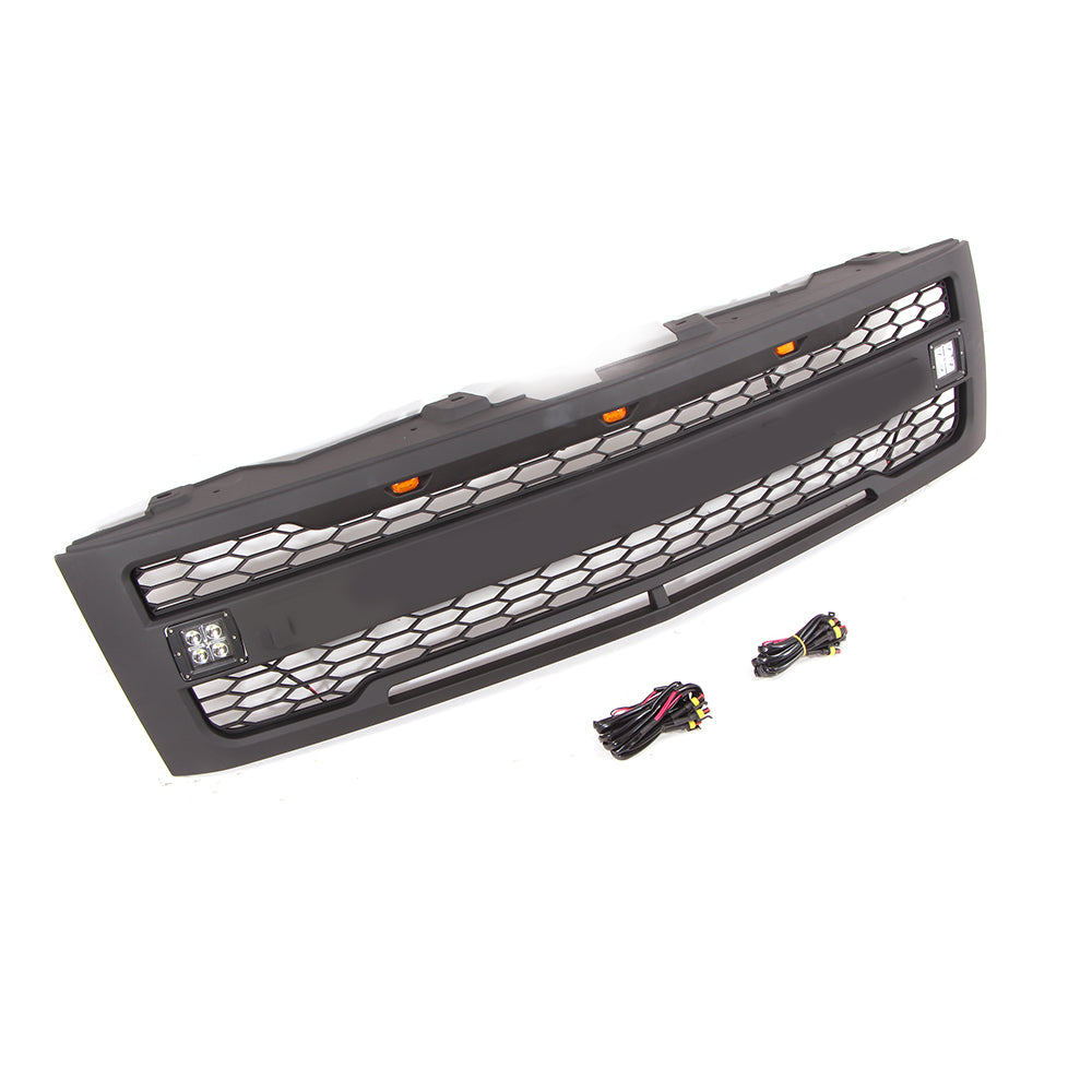 Front Grille For 2007 2008 2009 2010 2011 2012 2013 Chevrolet Silverado 1500 Bumper Grills Grill Cover W/3 LED Lights Black