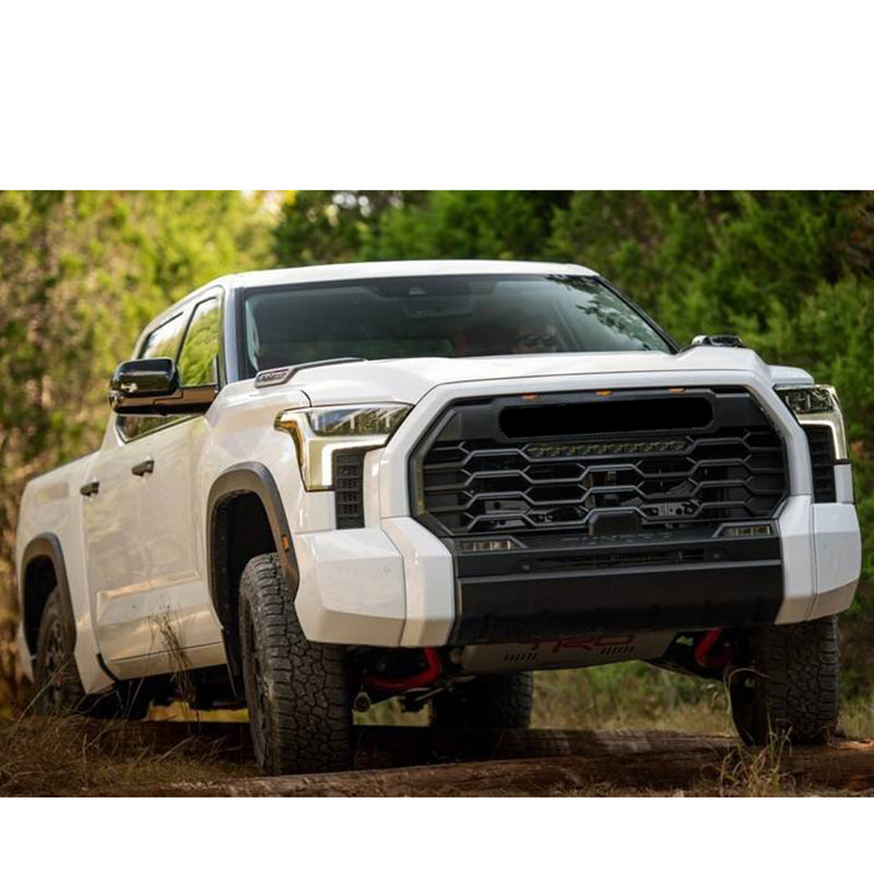 Front Grille For 2022-2023 Toyota Tundra Bumper Grills Grill Cover W/3 LED Lights&Light Bar Black