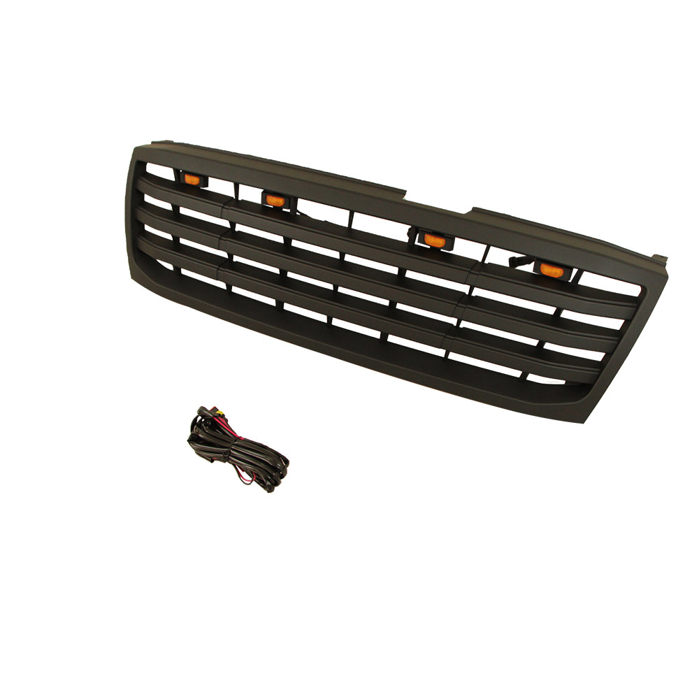 Front Grille For 1998-2006 Toyota Land Crusier LC100 Bumper Grills Grill Cover W/4 LED Light Black