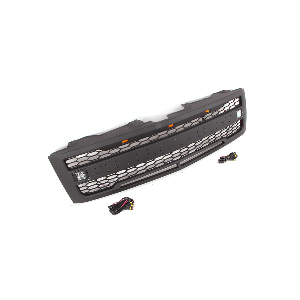 Front Grille For 2007 2008 2009 2010 2011 2012 2013 Chevrolet Silverado 1500 Bumper Grills Grill Cover W/3 LED Lights Black