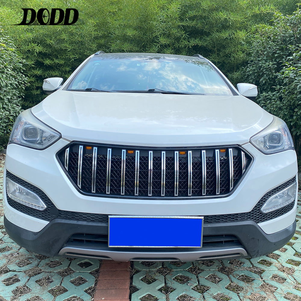 Front Grille For 2013-2016 Hyundai Santa Fe Bumper Grills Grill Cover W/3 Light Chrome