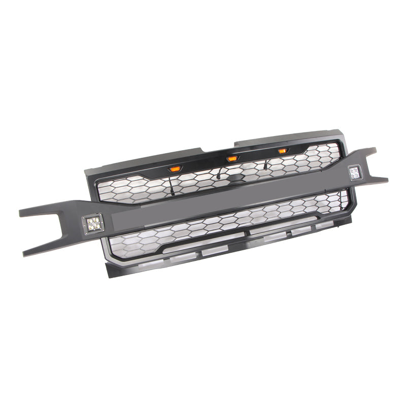 Front Grille For 2019 Chevrolet Silverado 1500 Bumper Grills Grill Cover W/3 LED Lights Black