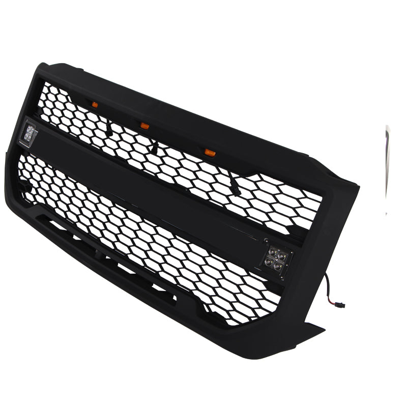 Front Grille For 2016 2017 2018 Chevrolet Silverado 1500 Bumper Grills Grill Cover W/3 LED Light and Cub Light Black