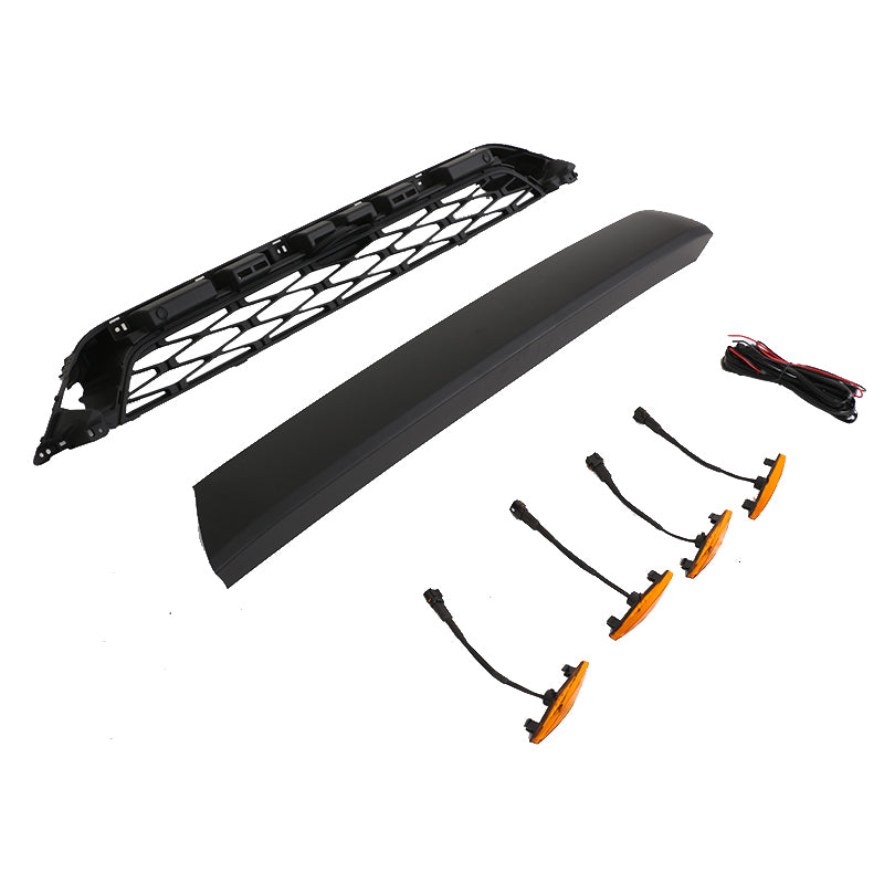 Front Grille For 2014-2019 Toyota 4Runner Bumper Grills Grill Cover W/4 LED Light Black