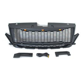 Front Grille For 2011 2012 2013 2014 Ford Edge Bumper Grills Grill Cover W/3 LED Light Black