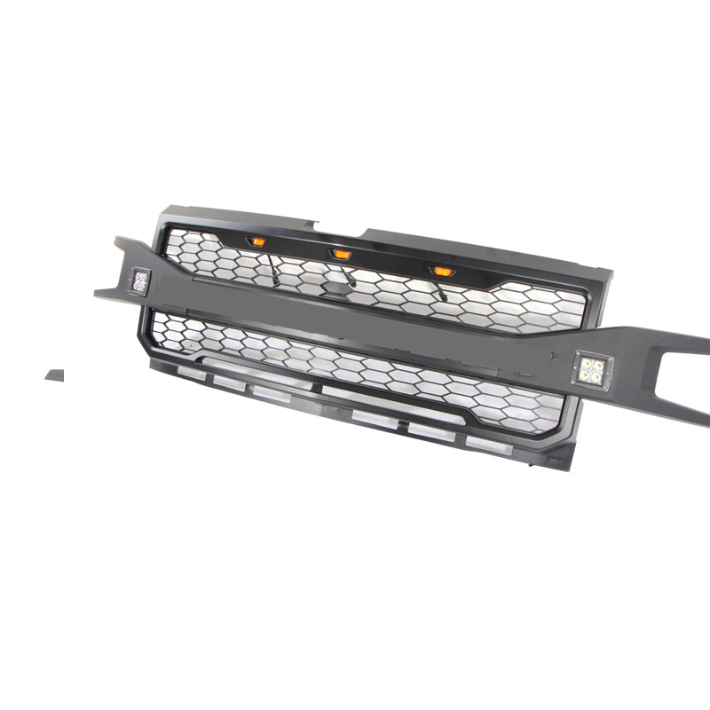 Front Grille For 2019 Chevrolet Silverado 1500 Bumper Grills Grill Cover W/3 LED Lights Black