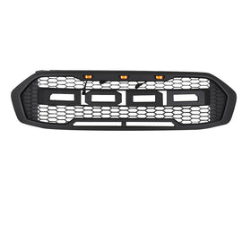 Front Grlle For 2017 2018 2019 Ford Everest Bumper Grills Grill Cover W/3 LED Light Black