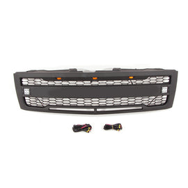 Front Grille For 2007 2008 2009 2010 2011 2012 2013 Chevrolet Silverado 1500 Bumper Grills Grill Cover W/3 LED Lights Black
