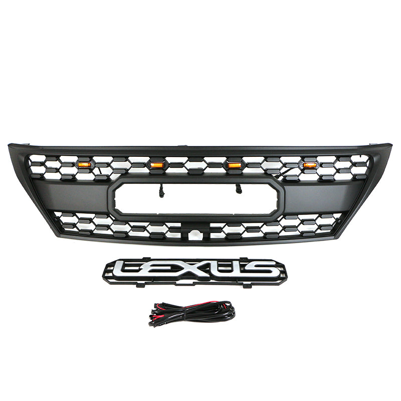 Front Grille For 2008 2009 2010 2011 2012 Lexus LX570 Front Center Mesh Grill Cover With 4 LED Lights Black