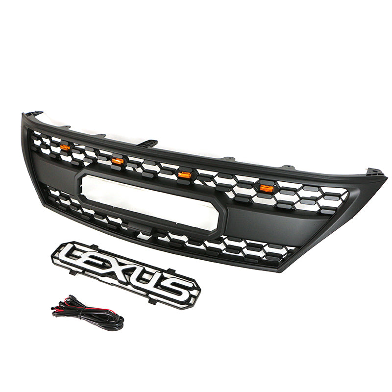 Front Grille For 2008 2009 2010 2011 2012 Lexus LX570 Front Center Mesh Grill Cover With 4 LED Lights Black