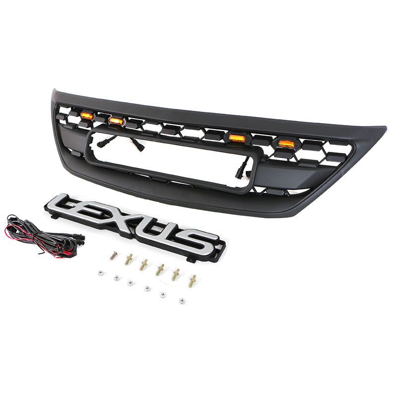For 1999 2000 2001 2002 2003 Lexus RX270 300 330 350 400 450 Front Grille Front Center Mesh Grille Grill Cover With 4 LED Lights Black