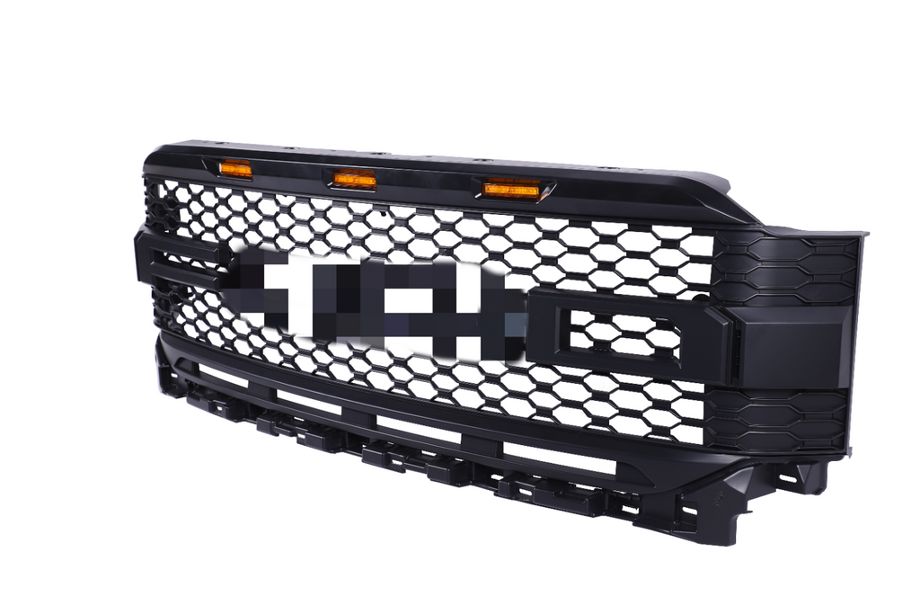 Front Grille for 2021-2022 Ford F150 Raptor Bumper Grills Grill W/4 LED Lights Matte Black