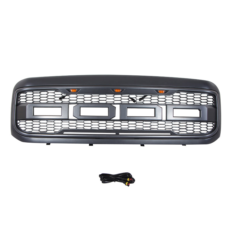 Front Grille For 1999 2000 2001 2002 2003 2004 Ford F250 F350 F450 Super Duty Front Bumper Grilles Replacement Grill W/3 Led Lights Black