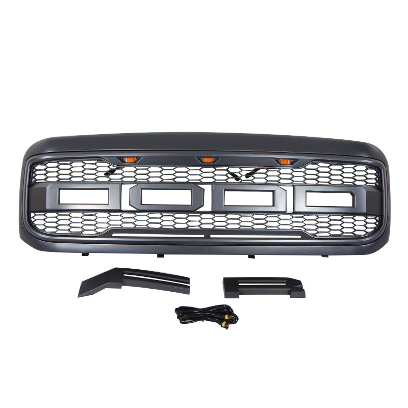 Front Grille For 1999 2000 2001 2002 2003 2004 Ford F250 F350 F450 Super Duty Front Bumper Grilles Replacement Grill W/3 Led Lights Black