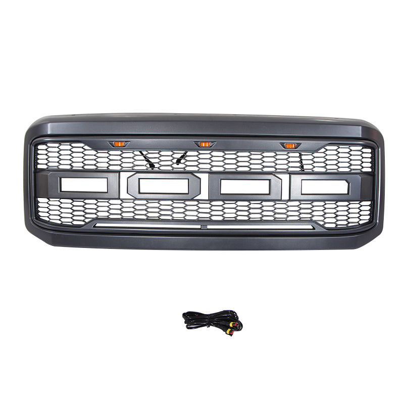Front Grille For 2005 2006 2007 Ford F250 F350 F450 Front Bumper Super Duty Grilles Grill With 3 Led Lights Black